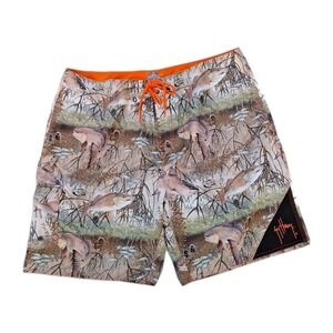 Guy Harvey Fish Camo Mens Swim Trunks / Shorts SZ 40 Red Fish Inseam: 9"